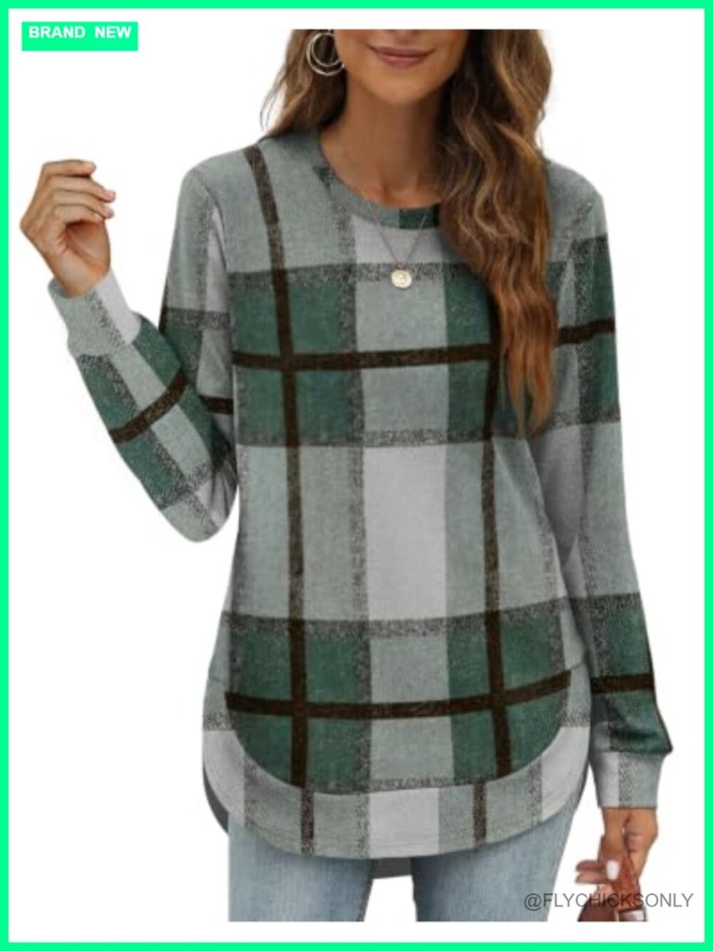 Womens Sweatshirt Crewneck Long Sleeve High Low Tunic Curved Hem Pullover